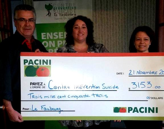Le Pacini de St-Jérôme remet 3153$ pour la prévention du suicide dans les Laurentides!