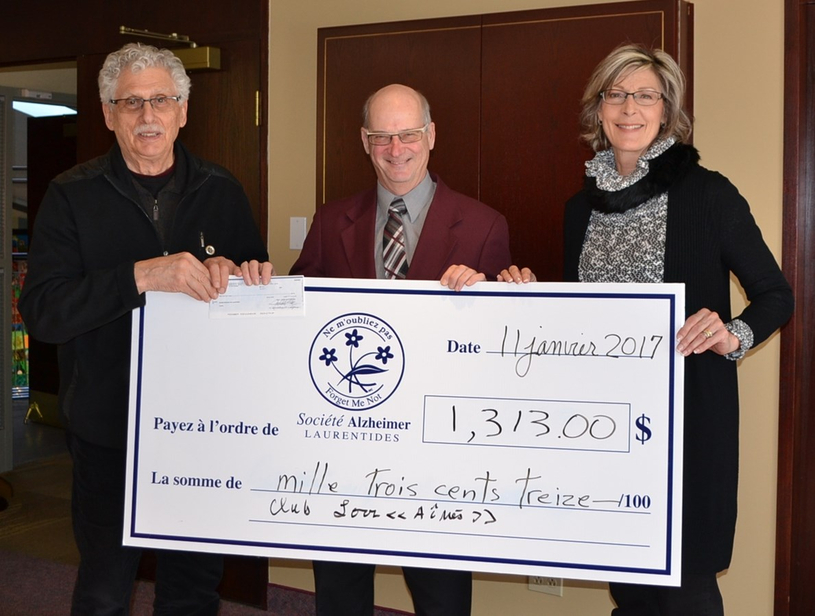 Le Club Lorr« Aînés » remet 1313 $ à la Société Alzheimer Laurentides