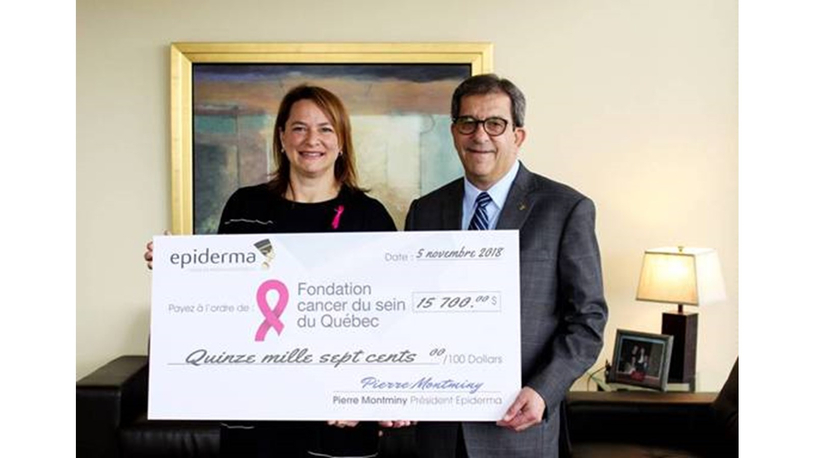 Epiderma remet un chèques de 15 700 $ à la Fondation Cancer du sein du Québec
