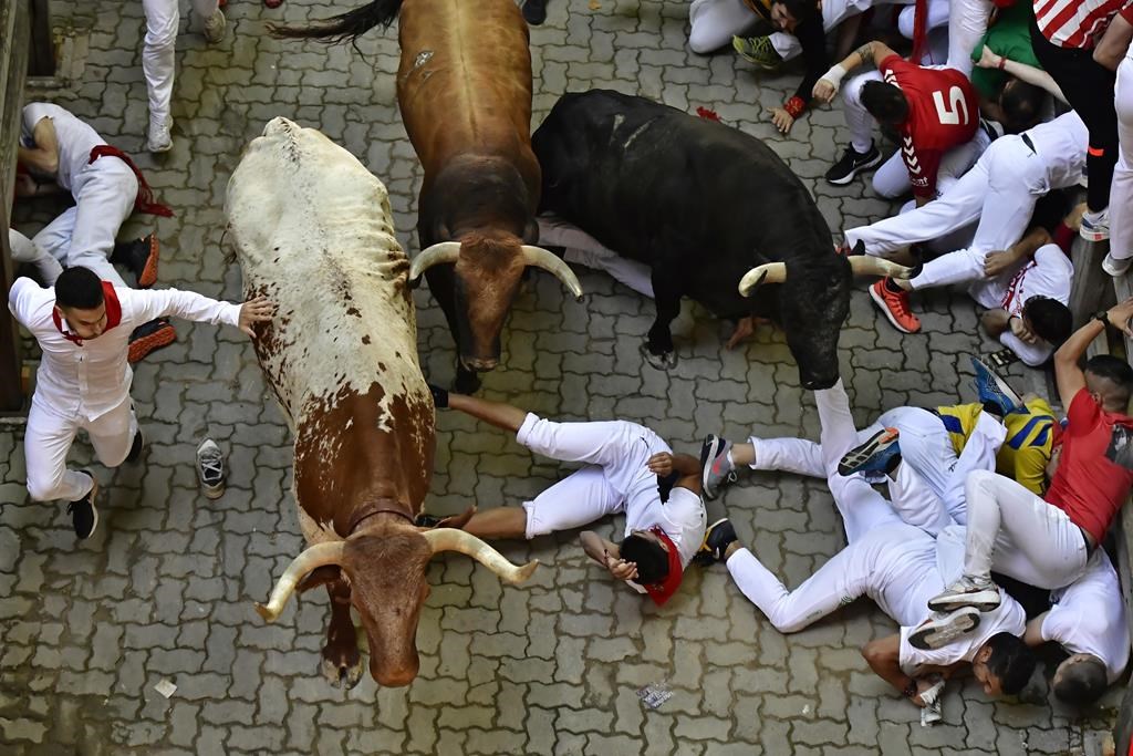 Espagne: trois hommes encornés lundi au lâcher de taureaux de la San Fermín