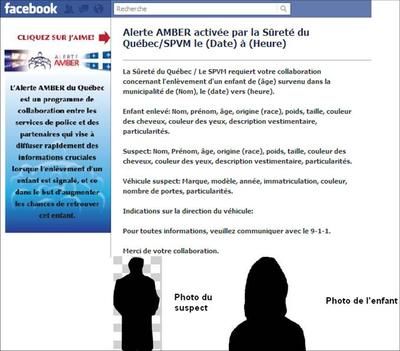 Si une alerte Amber est déclenchée, vous verrez une page comme celle-ci apparaître avec des informations importantes sur l'enfant disparu et son ravisseur.