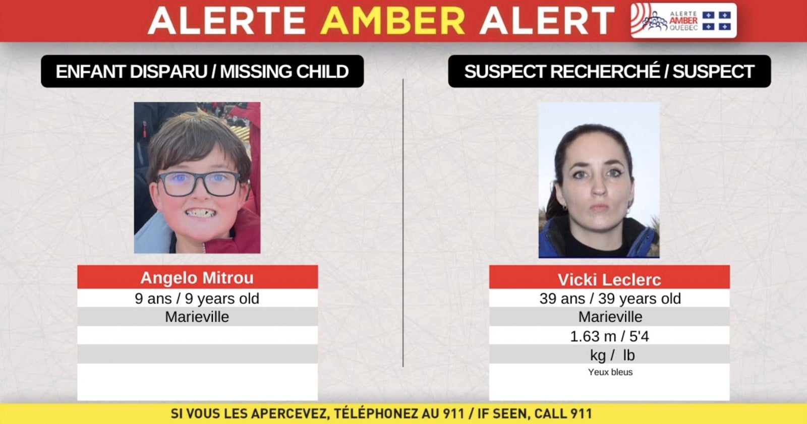 La SQ lance une alerte Amber pour un garçon qui aurait été enlevé à Marieville