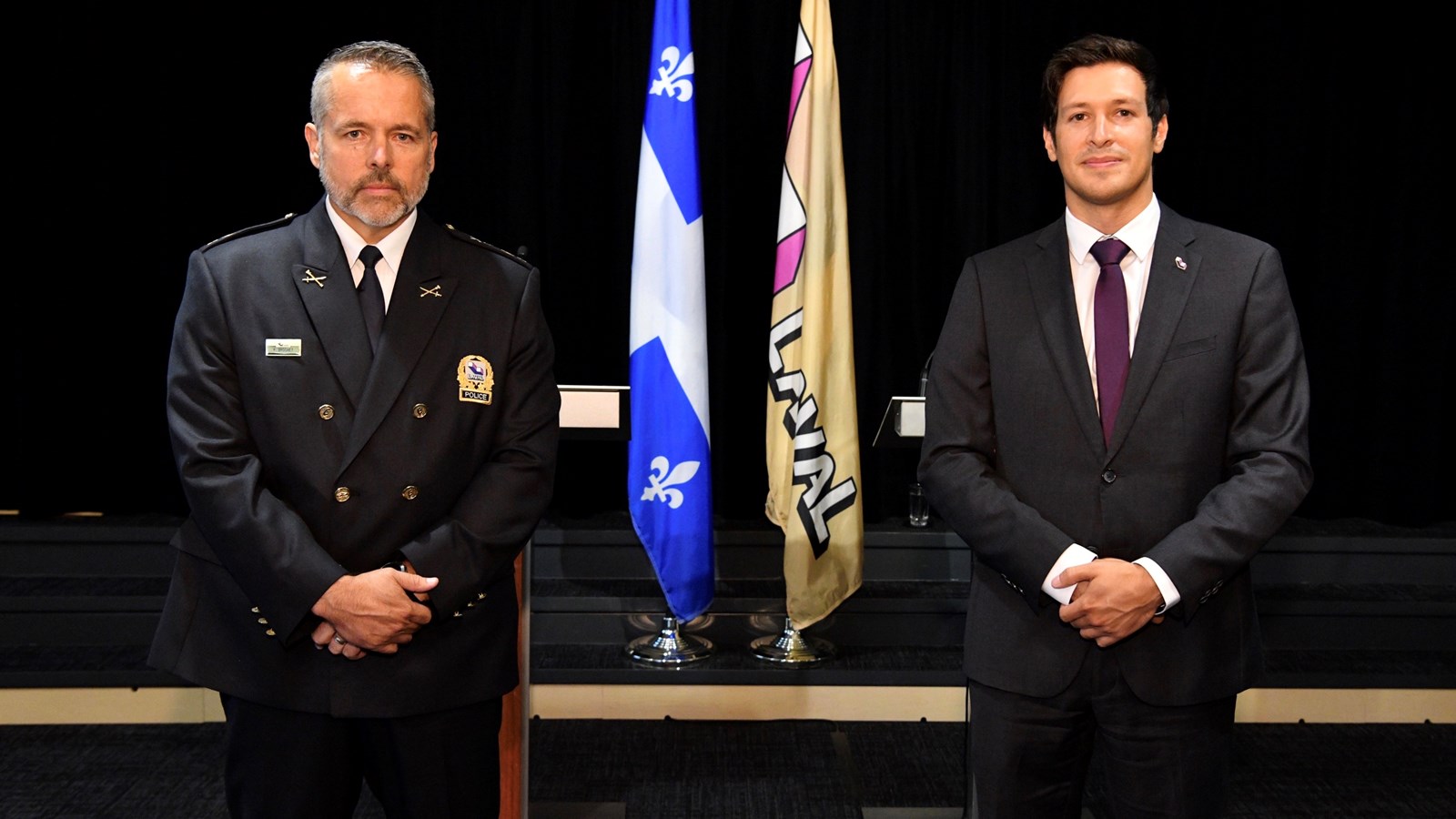 Pierre Brochet, directeur du Service de police de Laval, et Stéphane Boyer, maire suppléant et vice-président du comité exécutif.