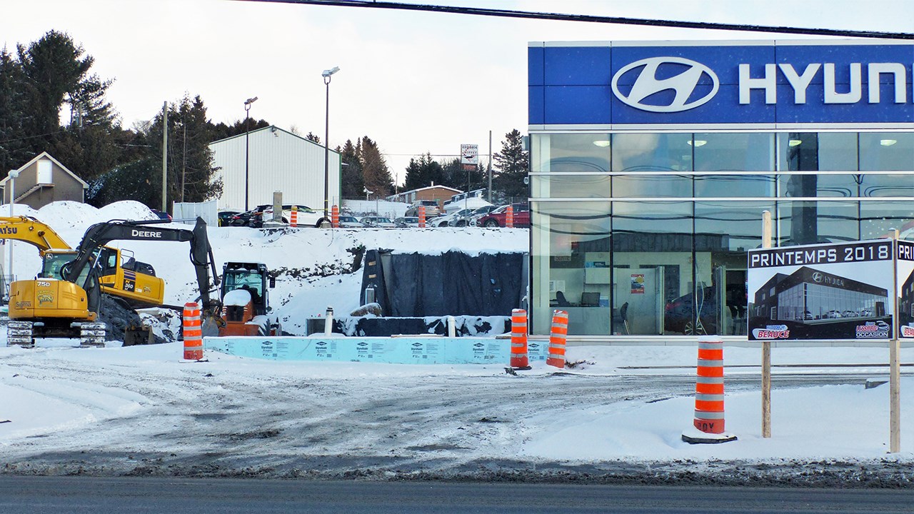 Parmi les projets autorisés au mois de novembre 2017 à Saint-Georges, le concessionnaire Hyundai Beauce a procédé à un agrandissement de ses locaux qui a nécessité un investissement de 2 M$
