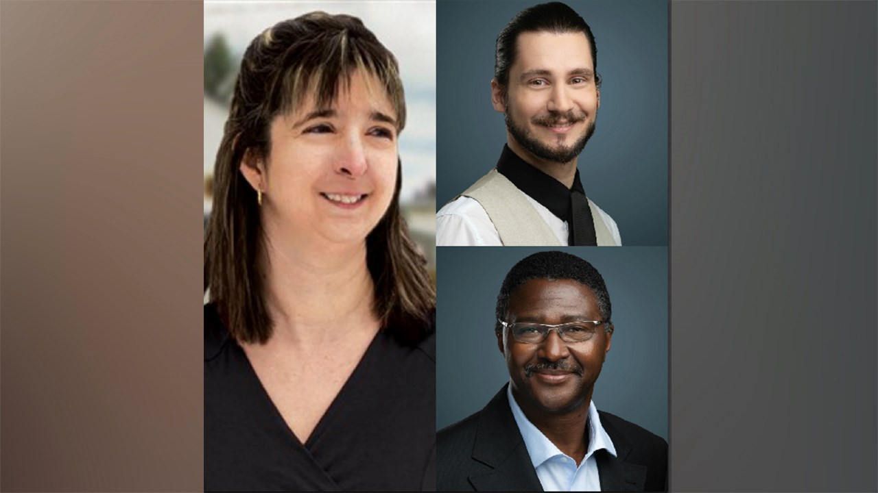 Diane Vincent, Benoit Comeau (en haut) et Georges Goma (en bas).