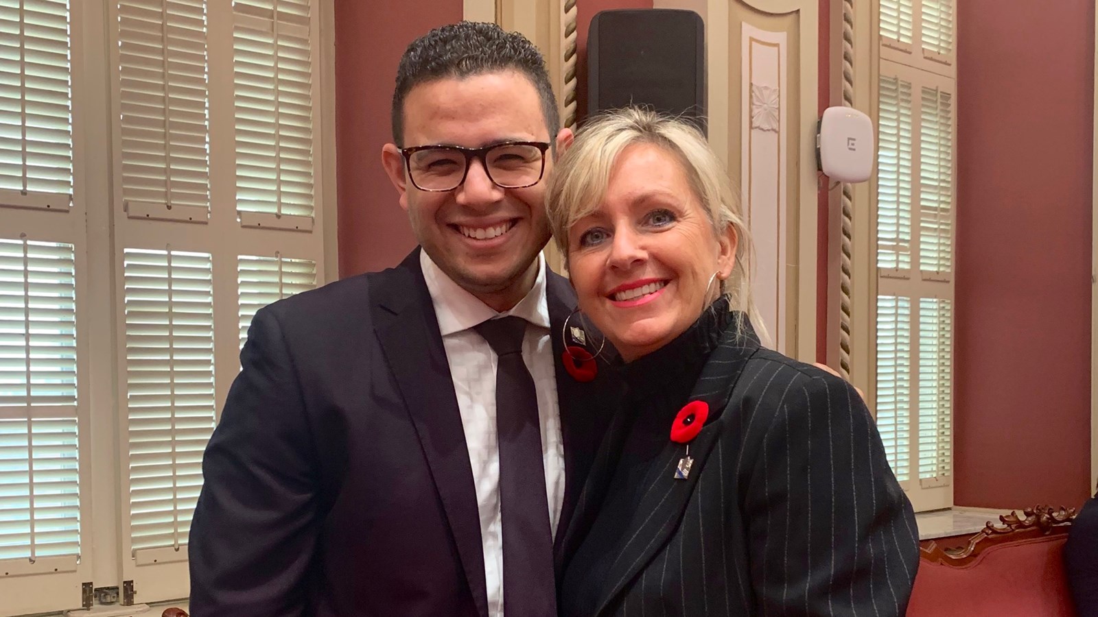 Le député de Beauce-Sud Samuel Poulin et la ministre des Affaires municipales et de l’Habitation, Andrée Laforest.  