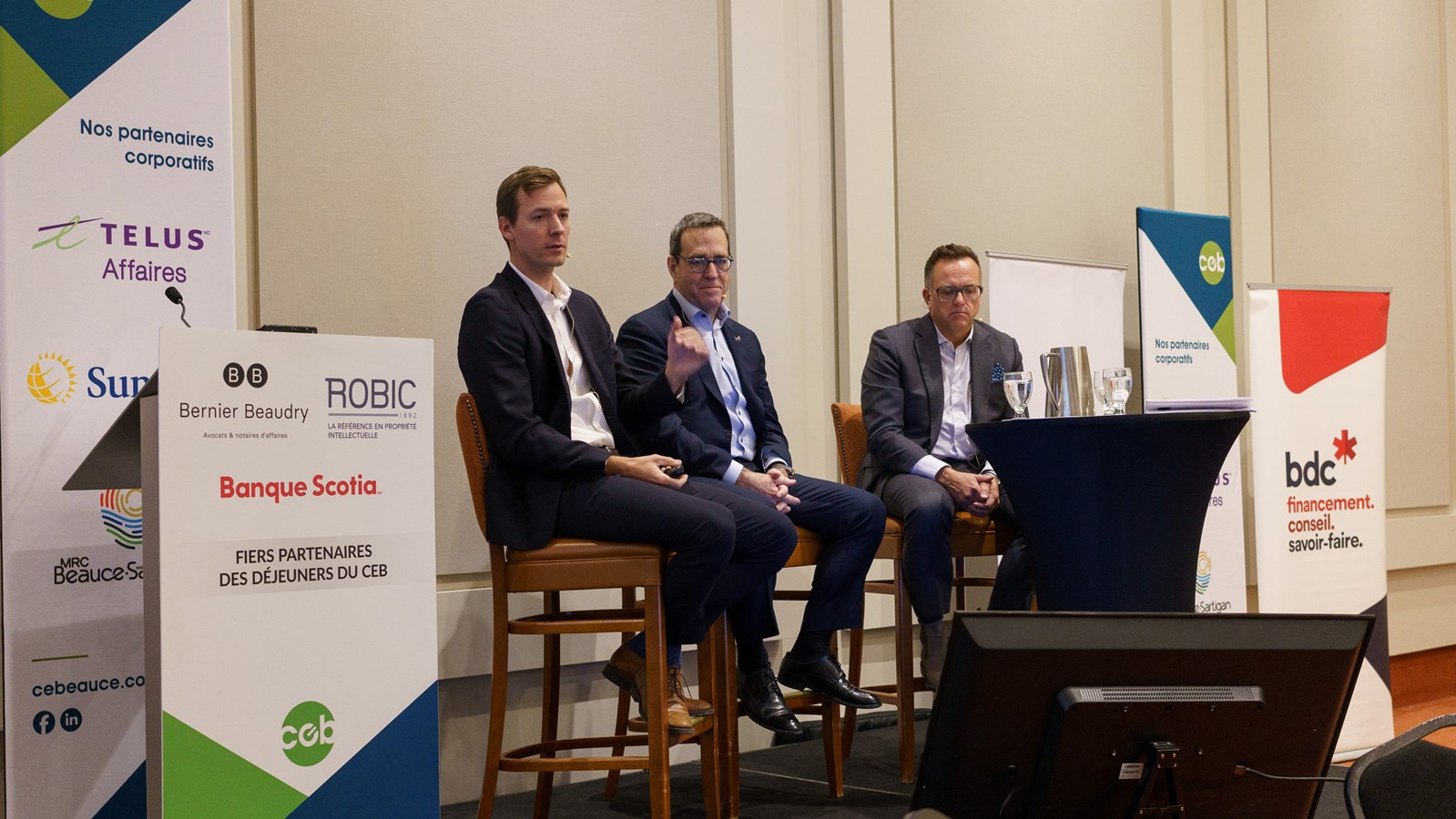 Pierre Cléroux (BDC), Nicolas Vaugeois (Fiera Capital) et Étienne Nadeau (Sun Life)