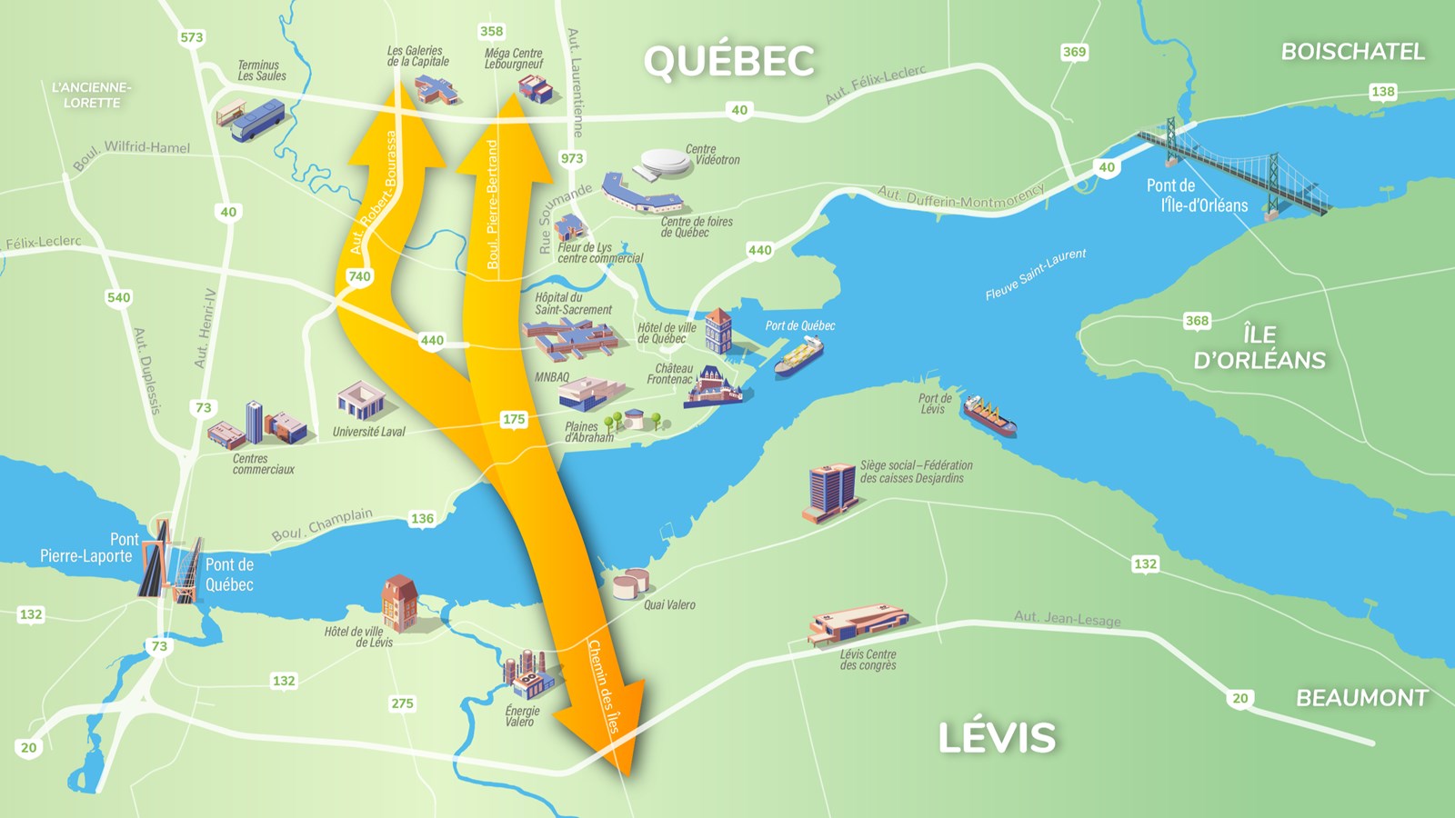 C'est en juin dernier que Québec avait rendu public le corridor retenu, qui est à mi-chemin entre le Pont Pierre-Laporte, et le centre-ville de Lévis.